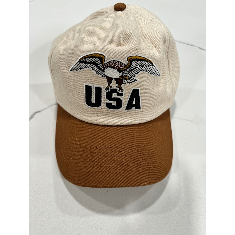 Hemlock USA Eagle Embroidered Two Tone Baseball Cap Tan‎ Brown One Size